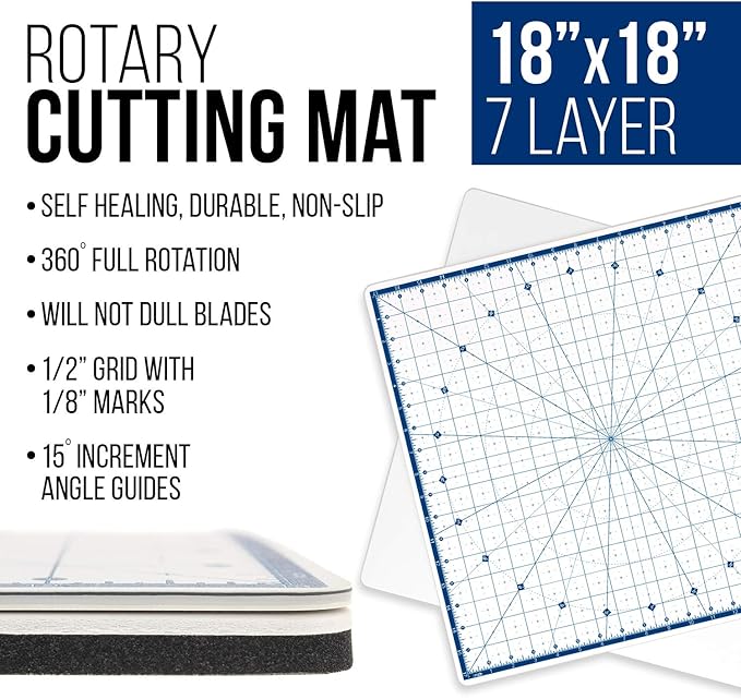 U.S. Art Supply 18" x 18" Self-Healing Cutting Mat 7-Ply - Rotary White/Blue Craft Mat, Non-Slip Cutting Mats for Crafts, Sewing, Quilting, Scrapbooking