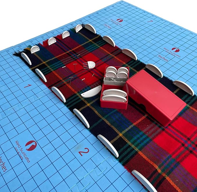 Red Suricata Curved Knit Blocking Combs Set of 25 Curved Edge Blockers for Knitting & Crochet Projects Extra 100 T pins Use with Blocking Mats - Patent Pending (25 Blockers - 2 Sizes)