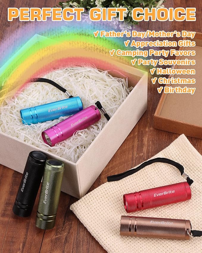 EverBrite 6-Pack Mini Flashlight Set, Aluminum LED Handheld Torches with Lanyard, Assorted Colors, 18 AAA Batteries Included for Emergency, Camping, Power Outage, Bulk Holiday Gifts