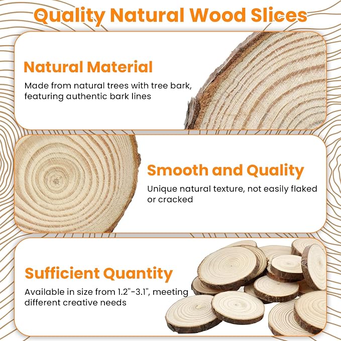 30Pcs 1.2"-3.1" Unfinished Natural Wood Slices, Round Wood with Tree Bark Discs Circles Cookies for DIY Arts & Crafts, Coaster, Christmas Ornaments, Rustic Wedding Decoration