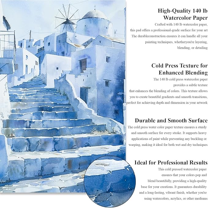 Watercolor Paper 5x7, Small Watercolor Sketchbook, 30 Sheets (60pages) 140 lb Cold Press Water Color Paper, 300gsm Paper for Water Color Paint, Watercolor Art Supplies for Adults & Beginners.