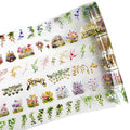 Misty Island Florals PET Pre-Cut Floral Tape Set - 6 Rolls Clear Flower Sticker Strips + 1 Clip for Scrapbook Journals Junk Journal Coastal Cottage DIY Décor