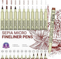 Sepia Micro Pen Set, 12 Sizes Brown Ink pen Drawing Pens, Waterproof Archival Ink Fineliner Pens for Journaling and Writing, Fine Line Art Markers for Detailing Drawing, Sketching