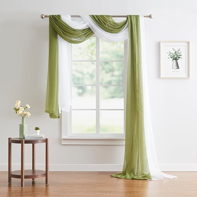WARM HOME DESIGNS Wedding Arch Draping Fabric Bundle Has 2 216 Inch (18 Feet) Scarves in Sage Green & White Fabric for Wedding Ceremony or Photoshoot Decoration. AD White & Sage 216”