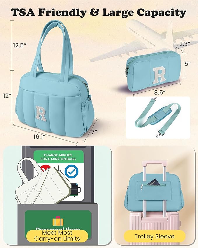 Sweet 15 Gifts for Girls-Duffle Bag, Weekender Bags for Girl，Teen Gifts for Girl-Initial Overnight Bag with Wet Pocket，Lightweight Dance Bags Personalized Gymnastics bag with Makeup Pouch