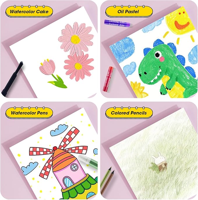 KIDDYCOLOR Kids Art Set, Drawing Art Supplies for Girls & Boys Ages 4-8 with Watercolor Cakes, Oil Pastels, Colored Pencils, Ideal Gift for Young Artist, Blue-217pcs