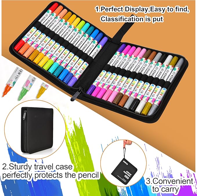 24 Colors Acrylic Paint Pens, Dual Tip Acrylic Paint Markers for Paper, Wood, Canvas, Stone, Rock Painting, Glass, Fabric, DIY, Ceramic, Art Supplies for Adults Drawing (Dot + Fine)