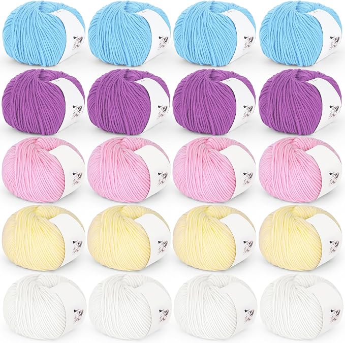 Katech 20 Skeins Cotton Yarn for Crocheting-55% Cotton 45% Acrylic-4 Medium (Worsted)-Super Soft Milk Cotton Yarn-Great Crochet and Knitting Starter Kit for Colorful Craft（Color B）