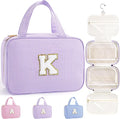 TOPEAST Christmas Gifts for Women Stocking Stuffers - Travel Hanging Toiletry Bag, Personalized Initial Toiletry Pouch, Birthday Gifts for Mom Daughter Sister Friends, Cruise Essentials, Purple K