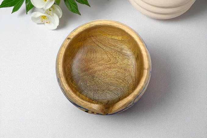 Large Yarn Bowl for Crocheting, Indian Rosewood Knitting Wooden Large Yarn Bowl Holder, Handmade Crocheting String Storage Holder, Knitting Crochet Accessories. (Lite Yellow + Blue Resin)