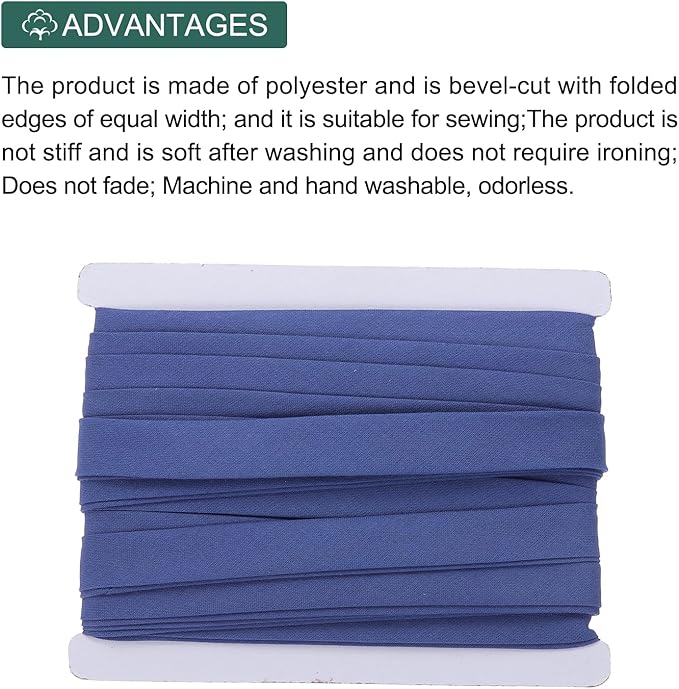 MECCANIXITY 1/2 Inch Double Fold Bias Tape Continuous Bulk Cotton Bias Tape for Sewing Seaming Quilting Hemming Binding Crafts (Medium Blue 12 Yards)