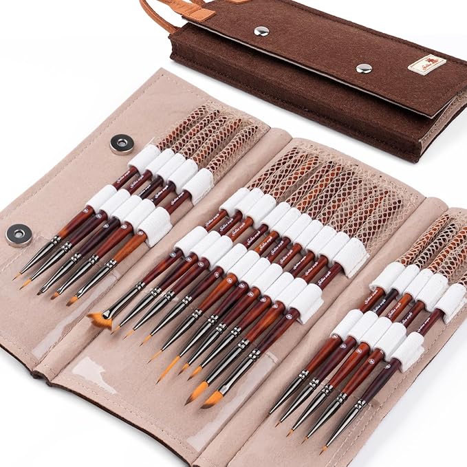 Golden Maple Fine Miniature Paint Brushes – Professional Micro Detail Brush Set for Models, Tabletop Gaming & Fine Art – Portable Travel Case, Acrylic/Watercolor/Oil
