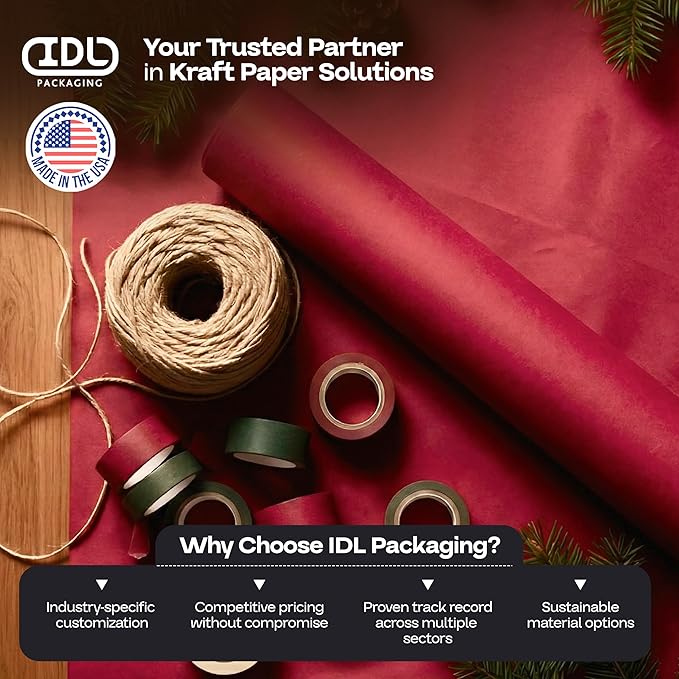 24" x 1200" (100 ft) Red Kraft Paper Roll, Pack of 2 - USA-Made Quality Craft Paper for Gift Wrapping, Kids' Arts & Crafts, School Projects - 100% Recycled, 50 lb Natural Material by IDL Packaging