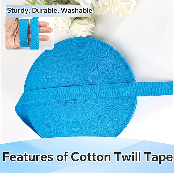 40 Yards Herringbone Twill Tape for Sewing,Pet Collar,Gift Wrapping Home Deco -3/4 inch Turquoise Cotton Webbing Straps-Natural Bias Binding Tape for Handles, Crafting & DIY Projects