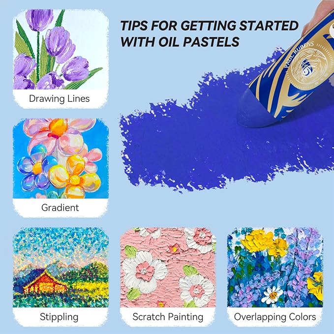 Paul Rubens Large Oil Pastels Set - 12 Ocean Colors (0.79" x 4.72" Jumbo Sticks), Vibrant, Creamy Texture and Blends Easily for Artists, Students and Professionals, Ideal for Filling in Large Areas