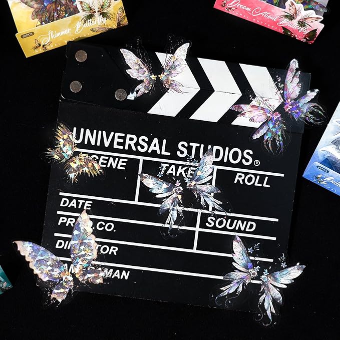 80-Piece Holographic Glitter Butterfly Art Stickers for Scrapbooking, Journaling, Resin Crafting – Waterproof Transparent Floral Fantasy Butterfly Decals