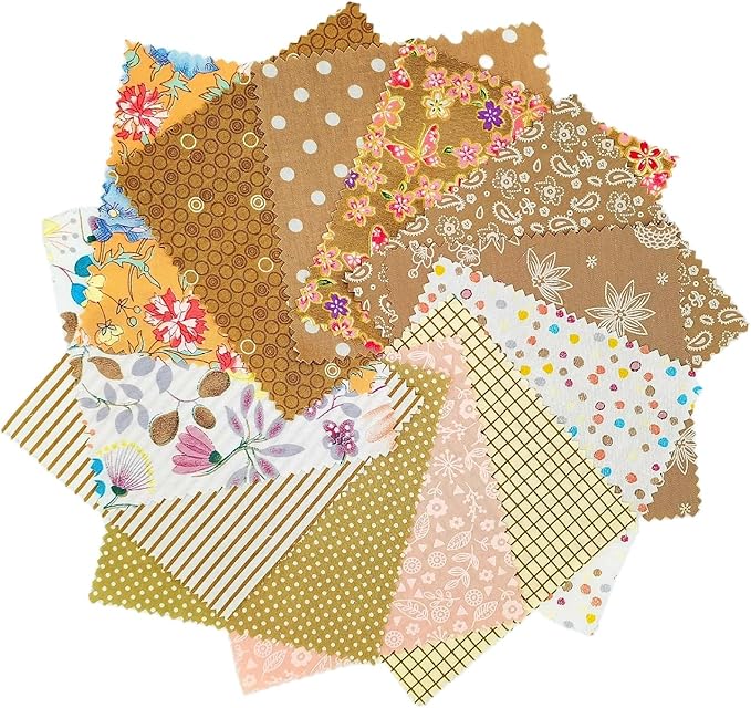 iNee Charm Packs for Quilting 5 inch, Precut Cotton Quilting Fabric Bundle, 48-5" Charm Squares, Light Coffee