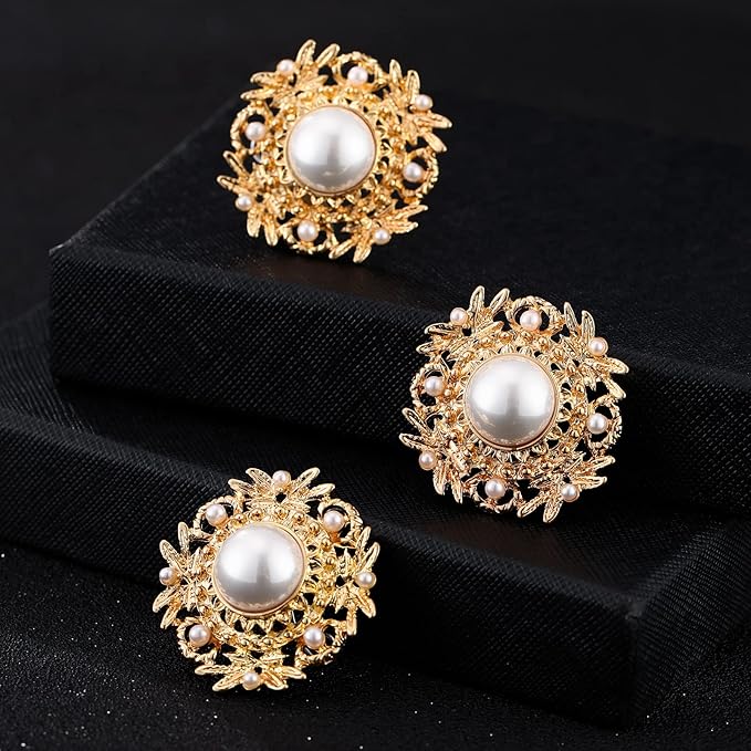4 Pcs Sliver Rhinestone Buttons Crystal Embellishments for Clothing Jewelry Making DIY Decoration Bottons for Sewing Crafts Wedding Bridal (Pearl-Gold)