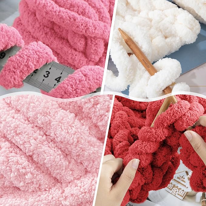 HOMBYS 8 Pack Assorted Chunky Yarn for Crocheting,Super Bulky Large Soft Fluffy Yarn,Plush Fuzzy Yarn,Thick Chenille Yarn for Hand Knitting/Arm Knitting,Red Gradient(27yds,8 oz Each Skein)