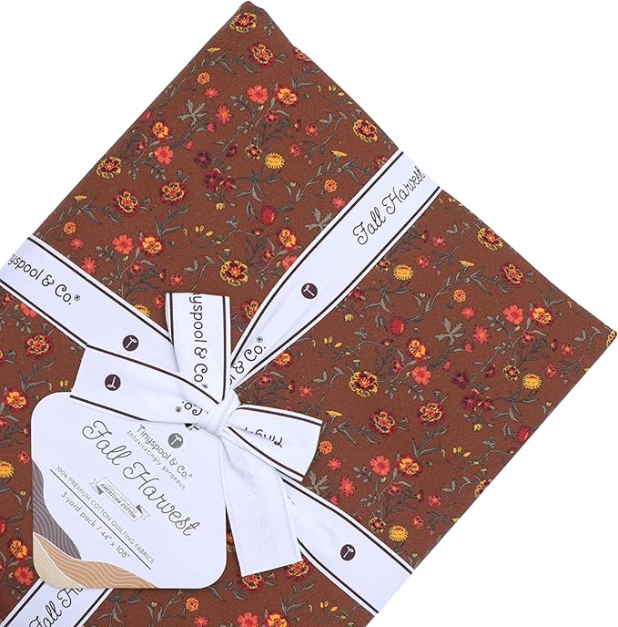 Tinyspool & Co. 100% American Cotton Fabric – 3 Yard Cut Quilting Fabric – Prewashed Preshrunk Yardage for Quilt Backing Borders Binding Sewing Crafts – Fall Harvest No.10 – Sienna Red