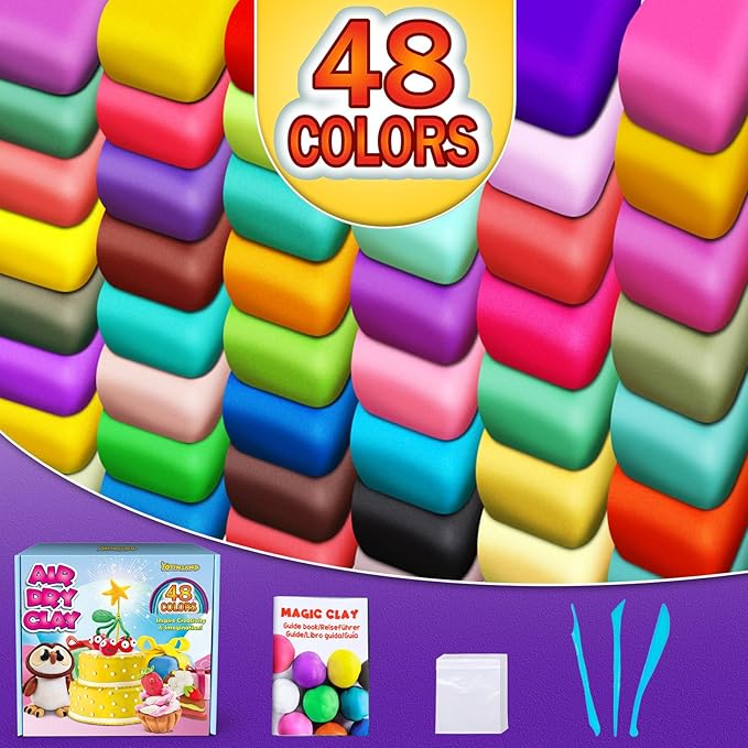 Air Dry Clay 48 Colors, Modeling Clay for Kids, DIY Molding Magic Clay, Gift for Kids Boys Girls