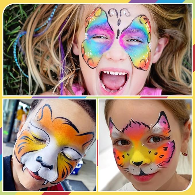 Professional Face Painting Kit for Kids & Adults, Split Cake Face Paint Palette 12 x 10gm with Stencil, One Stroke Non Toxic Rainbow Body Paint Set for Halloween & Christmas Makeup