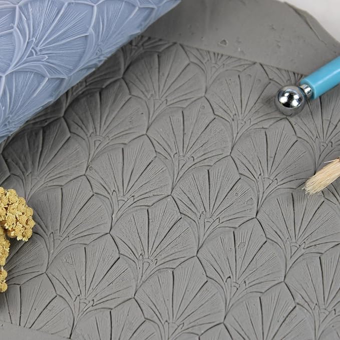 Art Deco Fan Pattern Clay Texture Roller (4") - Seamless Set #01 - Embossing Pattern Roller for Polymer & Ceramic Clay, Pottery & Crafts