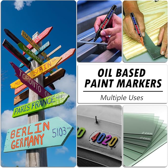 Silver Paint Pens Paint Markers - 8 Pack Permanent Quick Dry Waterproof Marker Pens for Rocks Wood Fabric Plastic Canvas Glass Mugs Metal Tire Stone