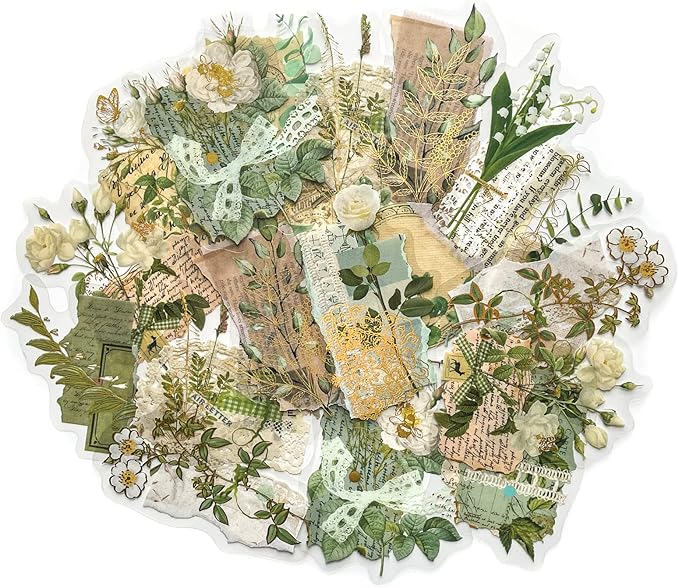180PCS Gold Foil Vintage Botanical Flower Scrapbook Stickers, Clear Wildflower Sticker Pack for Journaling, Planner, Craft Supplies, Gift Wrapping