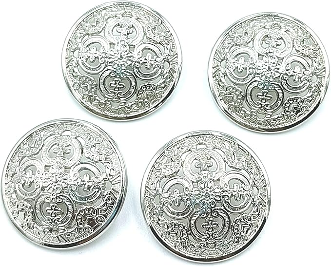 24pcs Buttons Antique Silver Color Round Shape Flower Pattern Metal Buttons for Blazers, Suits, Jackets DIY Crafts Sewing Decorations Accessory Supplies 25mm