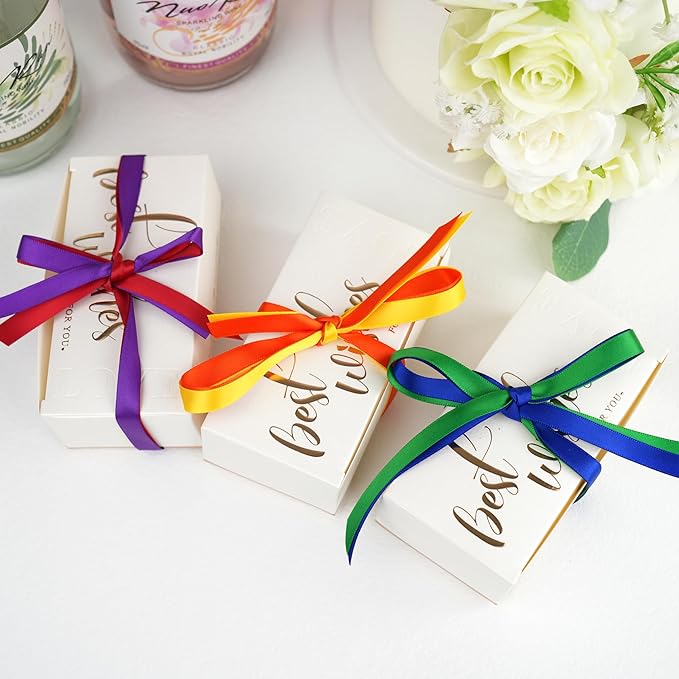Colorful Rainbow Ribbon 3/8 Inch Thin Multicolor Rainbow Satin Ribbon 6 Rolls Assortment for Wedding Wrapping Invitation Card Crafts - 60Yards