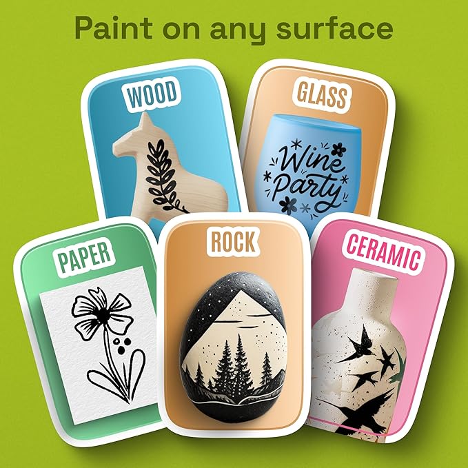 ARTISTRO 5 Black Paint Pen for Glass Marking, Rock Painting, Ceramic, Wood, Tire, Fabric, Metal, Canvas - Set of 5 Acrylic Paint Markers Water-based - Brush Tip with Automatic Ink Control System
