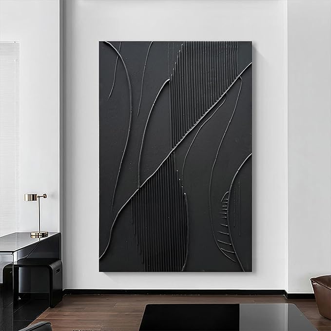 NANKAI Art Hand-Painted Modern Minimalist Abstract Art Black Texture Oil Painting Large Home Wall Art Deco Oil Painting 45x30 inches