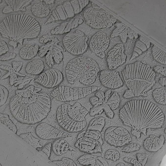 Tidal Shell Archive Clay Texture Roller (4") - Seamless Ocean Set #01 - Embossing Pattern Roller for Polymer & Ceramic Clay, Pottery & Crafts