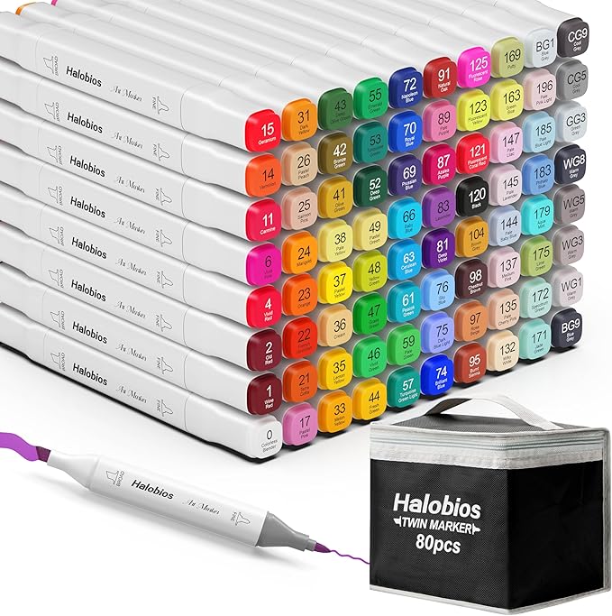80 Alcohol Markers, Dual Tip Fine & Broad Drawing Markers Alcohol Marker Set with Case, Art Marker for Student Adults Coloring Artists Drawing Sketching Card Making and Illustration