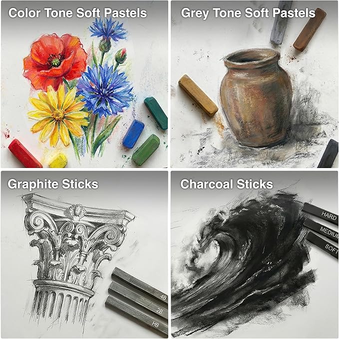 COLOUR BLOCK 91-Piece Sketching & Drawing Art Set with Colored, Metallic, Charcoal, Pastel Pencils, Soft Pastels, Charcoal & Graphite Sticks, Sketchbook, Tools — Travel-Friendly Case for Teens, Adults