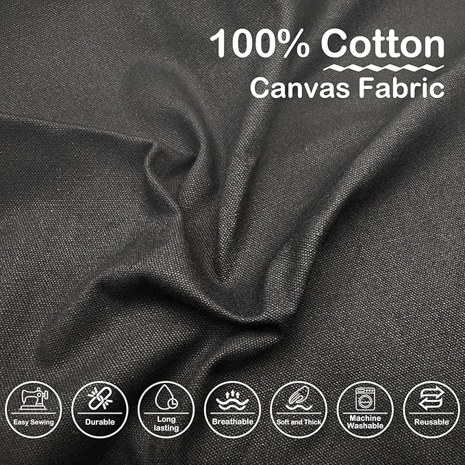 Cotton Canvas Fabric by The Yard: 10oz Duck Fabric 59 x 72 Inch for Sewing, Arts, Crafts, Embroidery, Handmade Decor - 2 Yard Long 59" Wide(Black)