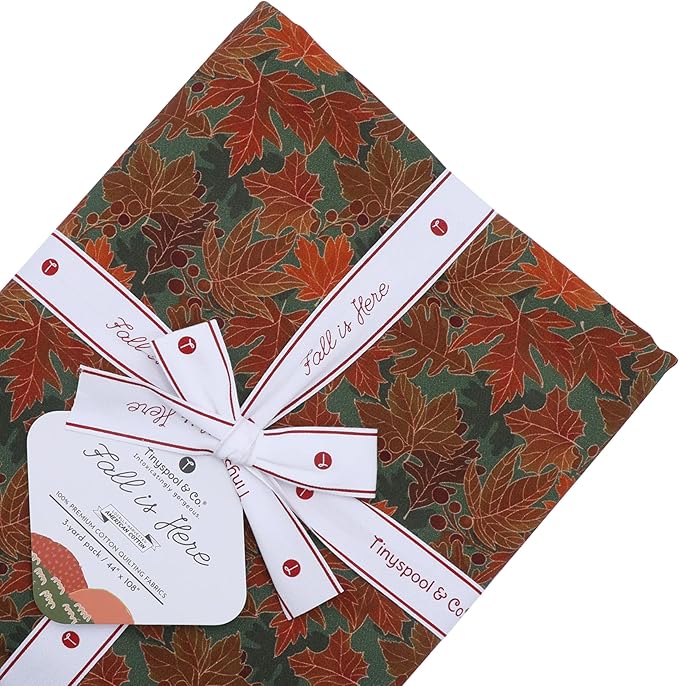 Tinyspool & Co. Quilting Bundle – Fall is Here Jelly Roll + 3-Yard Fabric for Each Print: No.14 – Sunflower Yellow, No.9 – Oriental Red, No.20 – Rustic Green