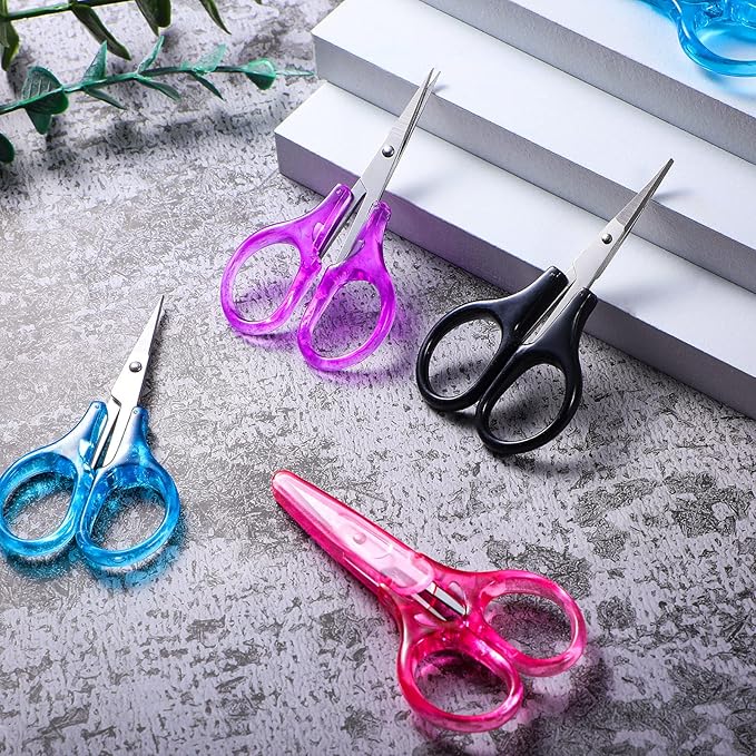 Small Craft Scissors 3.4" Tiny Travel All Purpose Scissors Stainless Steel Sharp with Cover Straight Tip Mini Sewing for Back to School Cutting Paper Trimming School DIY Projects(Regular Color,25 Pcs)