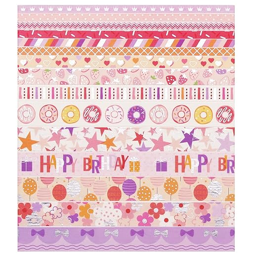 YUBX Birthday Washi Tape Set 15 Rolls Silver Foil Print Decorative Masking Tapes for Arts, DIY Crafts, Journals, Planners, Scrapbook, Wrapping