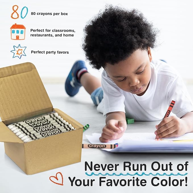 80 Count Single Color Crayons Bulk Pack - WHITE single color crayon refill - Regular size crayons (5/16" x 3-1/2")
