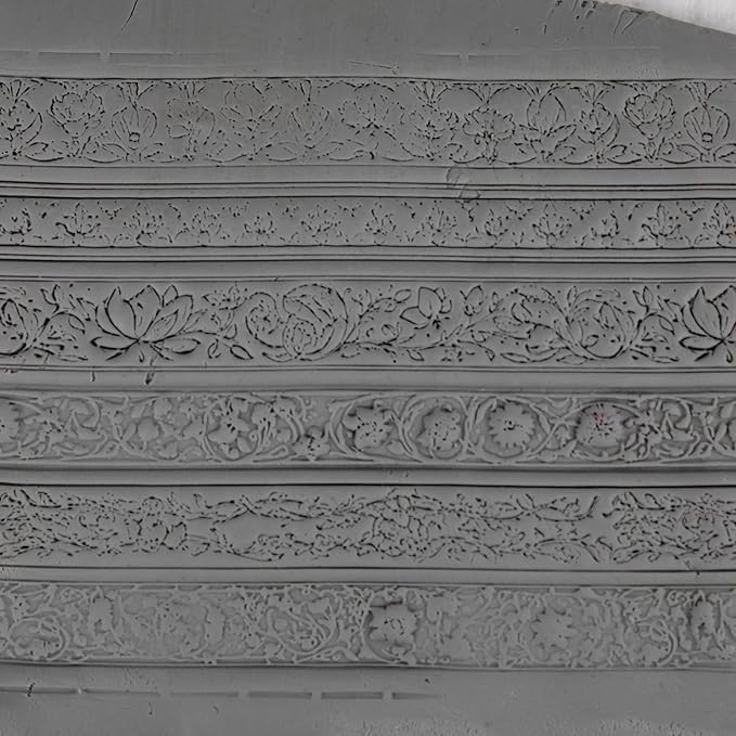 Botanical Tapestry Clay Texture Roller (4") - Seamless Border Set #01 - Embossing Pattern Roller for Polymer & Ceramic Clay, Pottery & Crafts