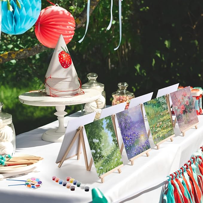 Qilery 24 Set 8 x 10 Inch Canvas Boards and Easel for Painting, Acrylic Paint Strips, Brushes, Palettes, Art Painting Kits for Artists Beginners Oil Acrylic Craft Party Favors