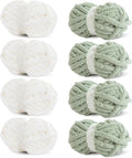 HOMBYS 8 Pack Assorted Chunky Yarn for Crocheting,Super Bulky Large Soft Fluffy Yarn,Plush Fuzzy Yarn,Thick Chenille Yarn for Hand Knitting/Arm Knitting,4 White & 4 Sage Green(27yds,8 oz Each Skein)
