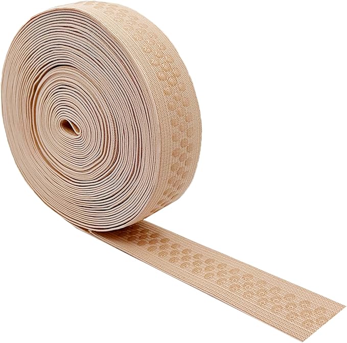 Mandala Crafts 1 Inch Elastic Silicone Gripper Tape for Clothing - 10 Yds Dotted Non Slip Elastic Band for Sewing - Nude Silicone Flat Fabric Stretchy Ribbon Straps