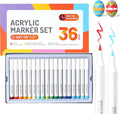 36 Colors Acrylic Paint Markers, Water Based Acrylic Paint Pens Set with Brush Tip for Wood, Glass, Paper, Stone, Egg, Rock Painting and DIY Crafts
