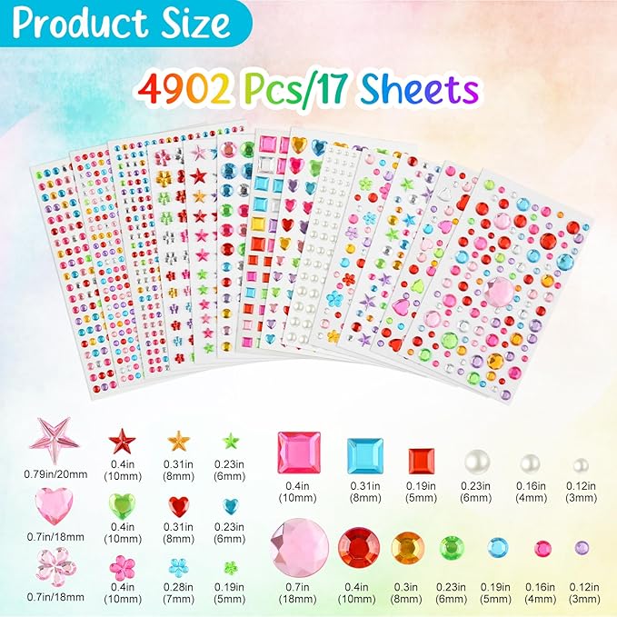 NEBURORA 4902 Pcs Sparkling Gem Stickers Self-Adhesive Rhinestone Gem Stickers for DIY Card Making Crafts Decorations