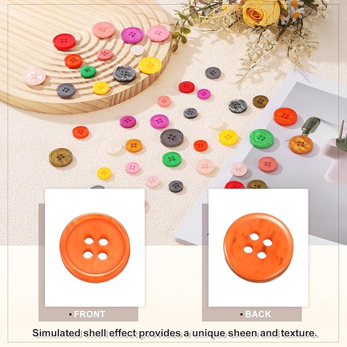 HARFINGTON 50pcs Sewing Button 15mm (5/8") 4 Holes Resin Round Crafting Replacement Buttons for Clothing DIY Crafts Decoration, Orange