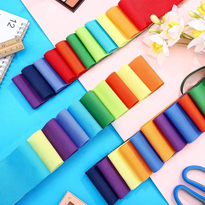 Tegeme 40 Pcs Rainbow Jelly Fabric for Quilting, Japanese Roll up Cotton Strips Solid Colors Patchwork Roll, 2.55 Inch Patchwork Fabric Bundle for Sewing DIY Crafts (Sand Beach Style)