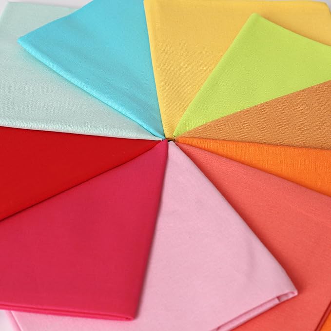18 * 21inch Cotton Fabric Premium,11 Options Solids, 10PCS Solid Precut Fabric Pure Quilting Fat Quarter Bundles Patchwork for Sewing DIY Craft (Colorful)